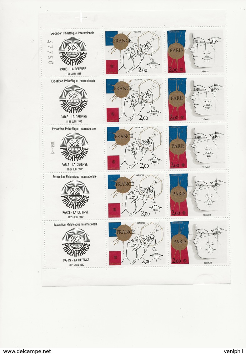 PHILEXFRANCE N° P 2142A - 5 PAIRES EN FEUILLE - ANNEE 1981 - COTE : 17,50 € - Unused Stamps