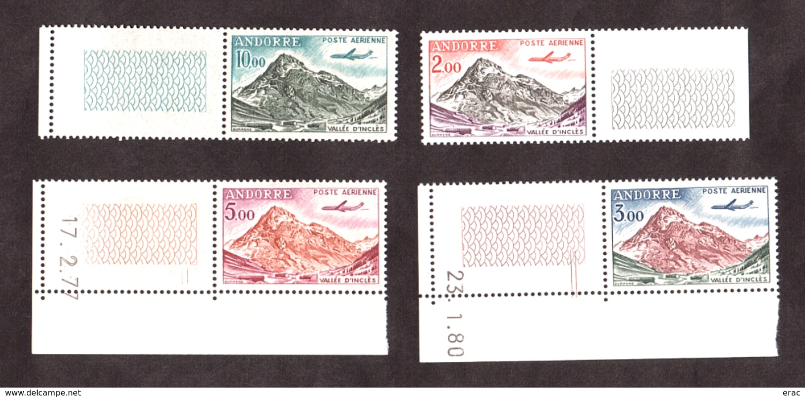 Andorre - 1961/64 - PA 5 à 8 - Neufs ** - Bords De Feuilles Dont 2 Avec Dates - Vallée D'Inclès - Poste Aérienne