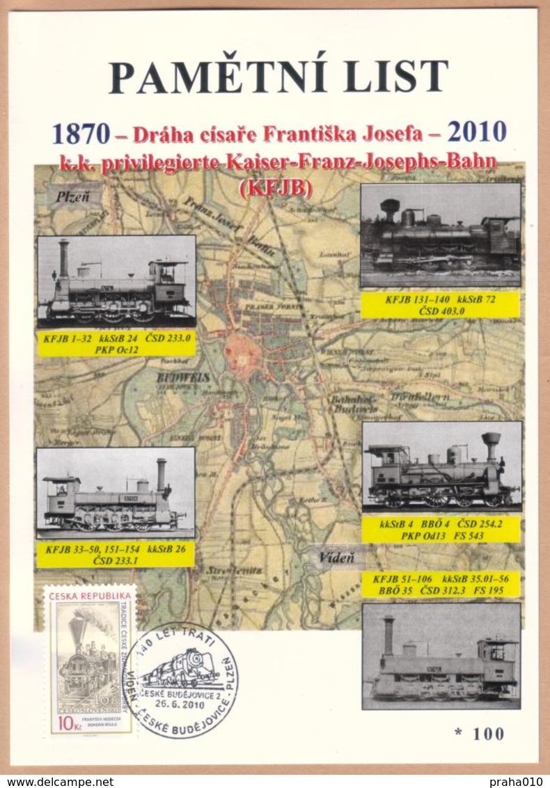 Tchéquie / Feuille Commémorative (PaL 2010/01) Ceske Budejovice 2: Ligne De Chemin De Fer De L'empereur François-Joseph - Blocs-feuillets