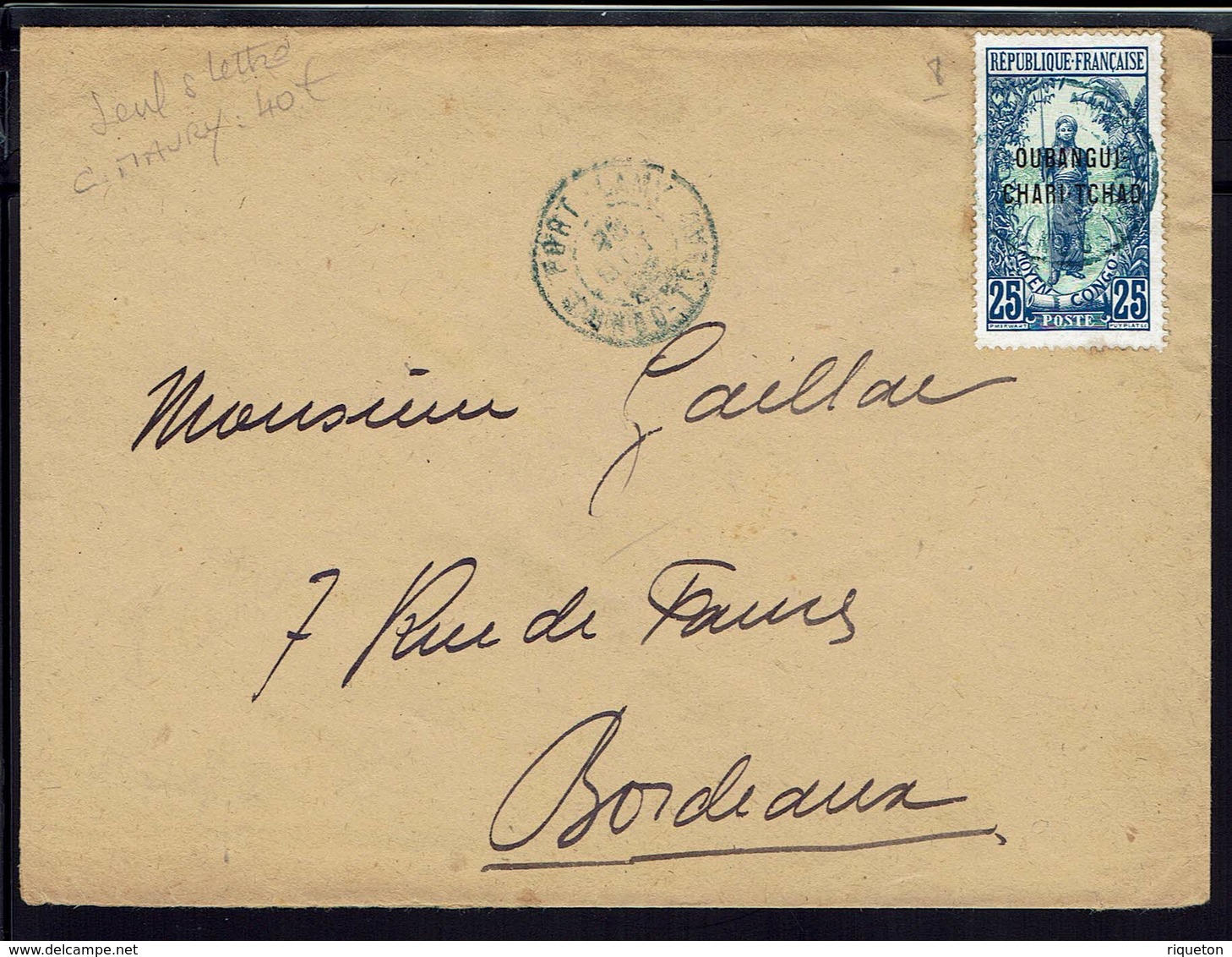 OUBANGUI - 1922 - Timbre N° 8 Surchargé Sur Enveloppe De Fort-Lamy Pour Bordeaux - B/TB - - Lettres & Documents