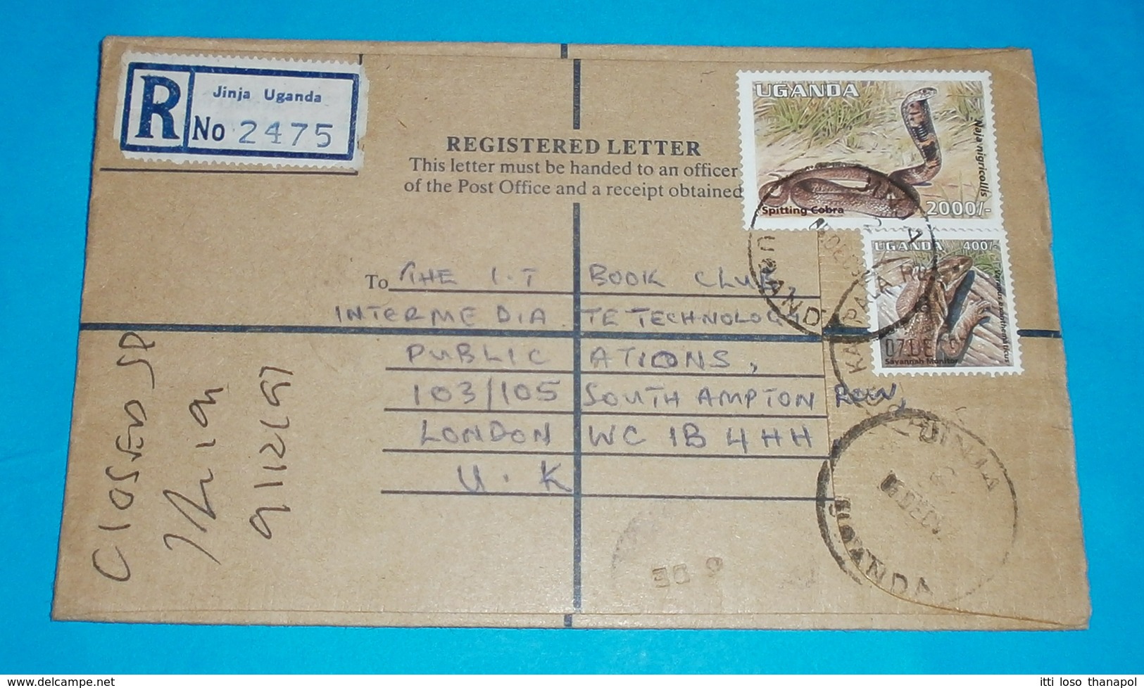 UGANDA - Registered R- Brief Lettre Cover Waran - Kobra Schlange Tiere (2 Foto)(134380) - Oeganda (1962-...)