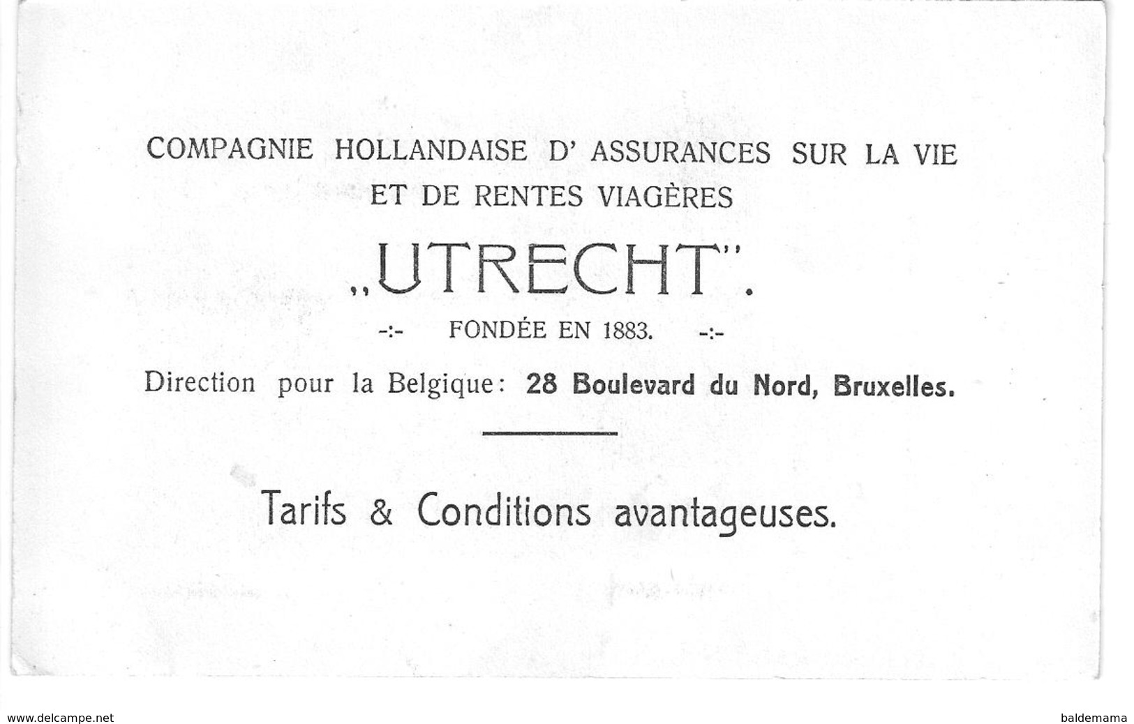 Carte Publicitaire Pour Assurance-vie De La Compagnie Utrecht - Advertising