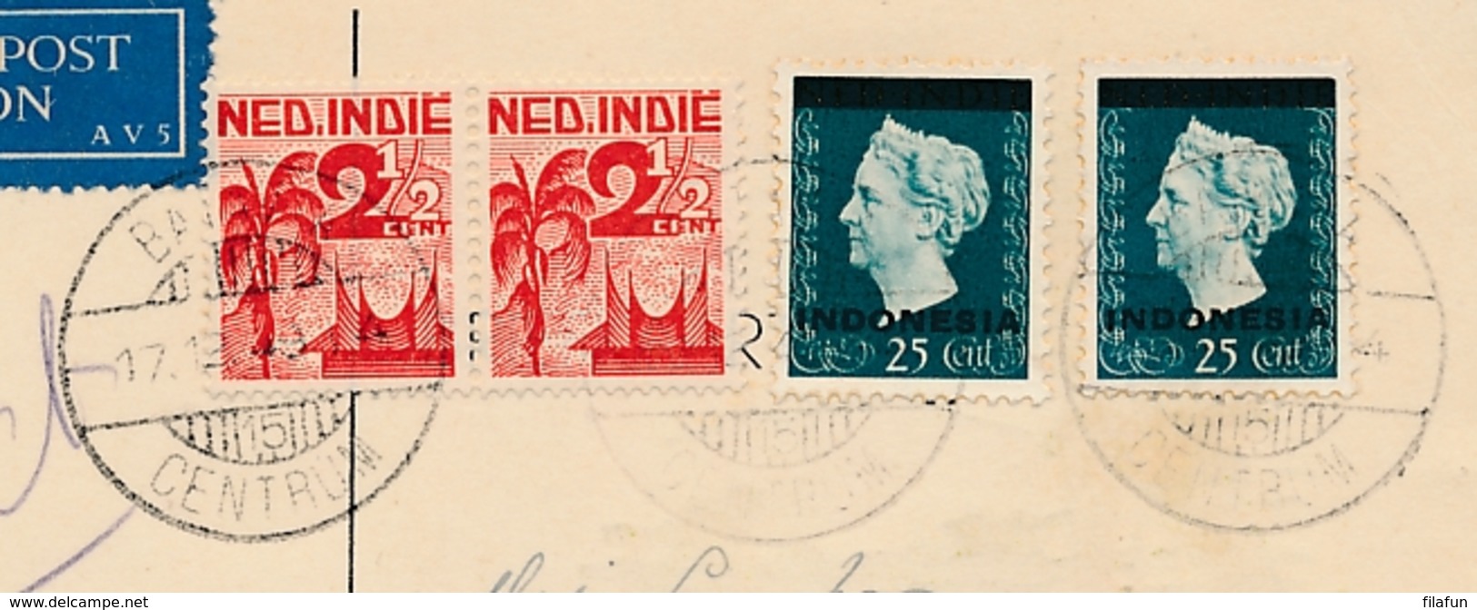 Nederlands Indië - 1948 - 2x 25 Cent INDONESIA Opdruk + 2x 2,5 Cent Op LP-Kerstkaart Taxed 15ct Van Batavia/15 Nr België - Nederlands-Indië