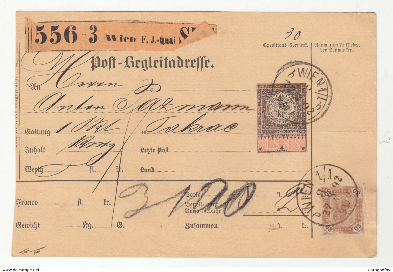 Austria Post-Begleitadresse Nachname Postal Stationery 1892 Wien To Pakrac B190220 - Storia Postale