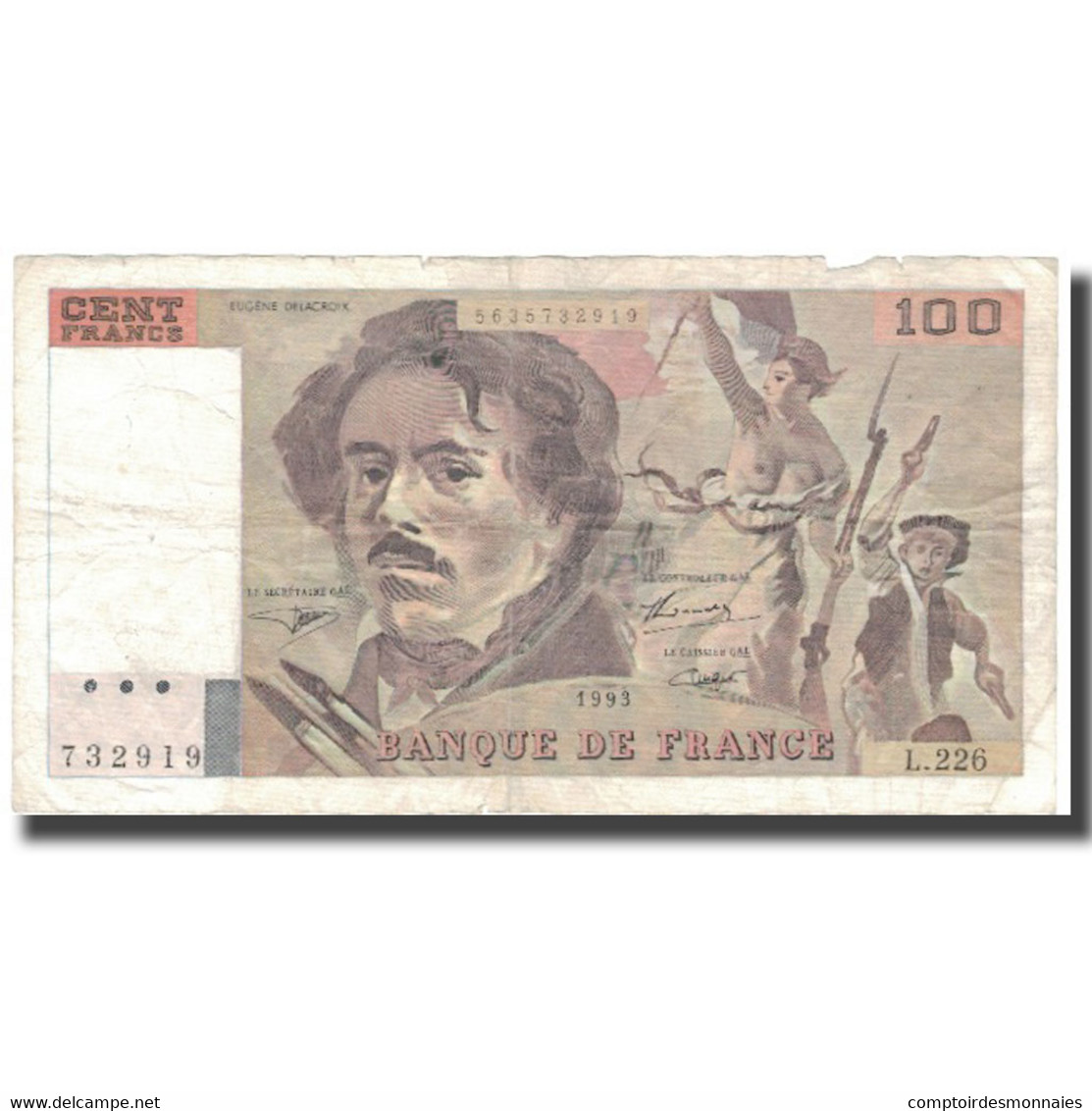 France, 100 Francs, 100 F 1978-1995 ''Delacroix'', 1993, 1993, TB - 100 F 1978-1995 ''Delacroix''