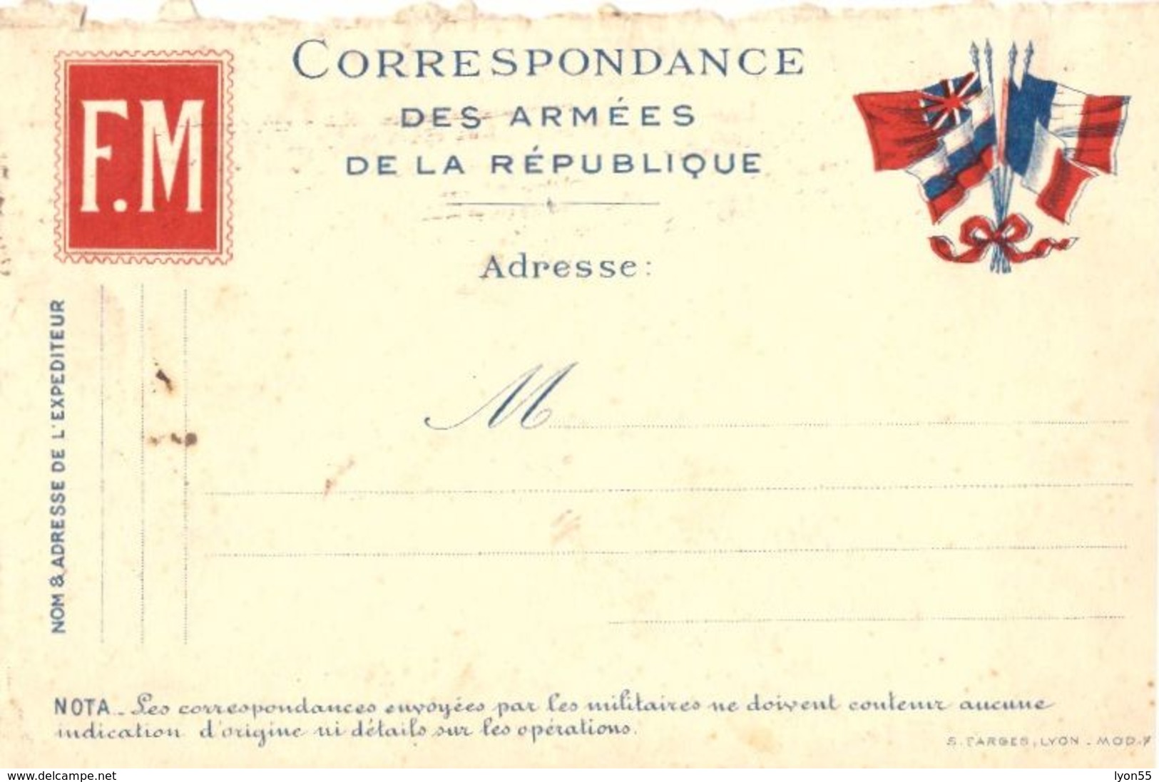 Carte En Franchise Militaire 1915 - Autres & Non Classés