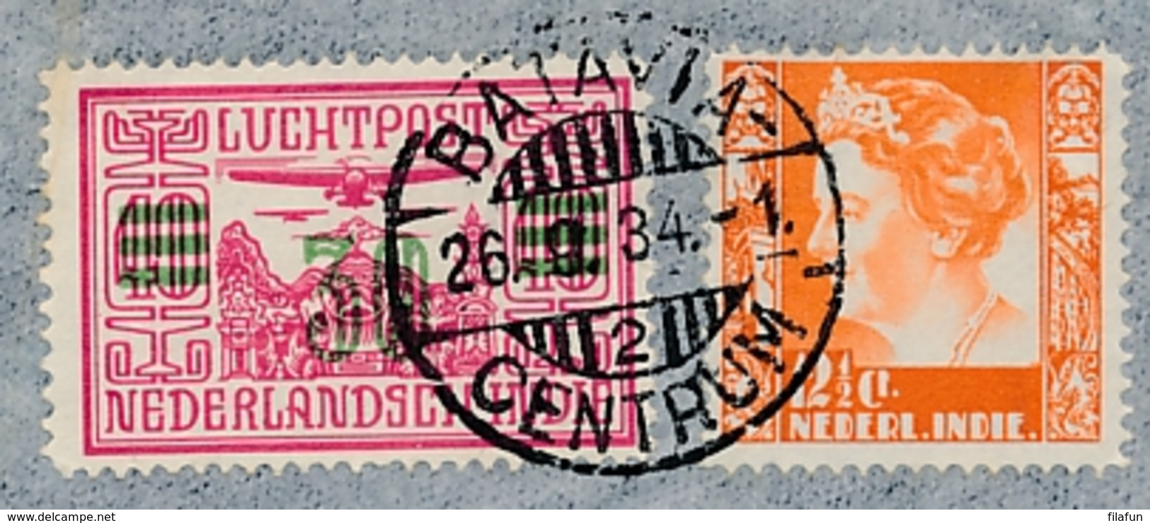 Nederlands Indië - 1934 - 30 Cent Luchtpost + 12,5 Cent Op LP-cover Van Batavia/2 Naar Alkmaar / Nederland - Nederlands-Indië