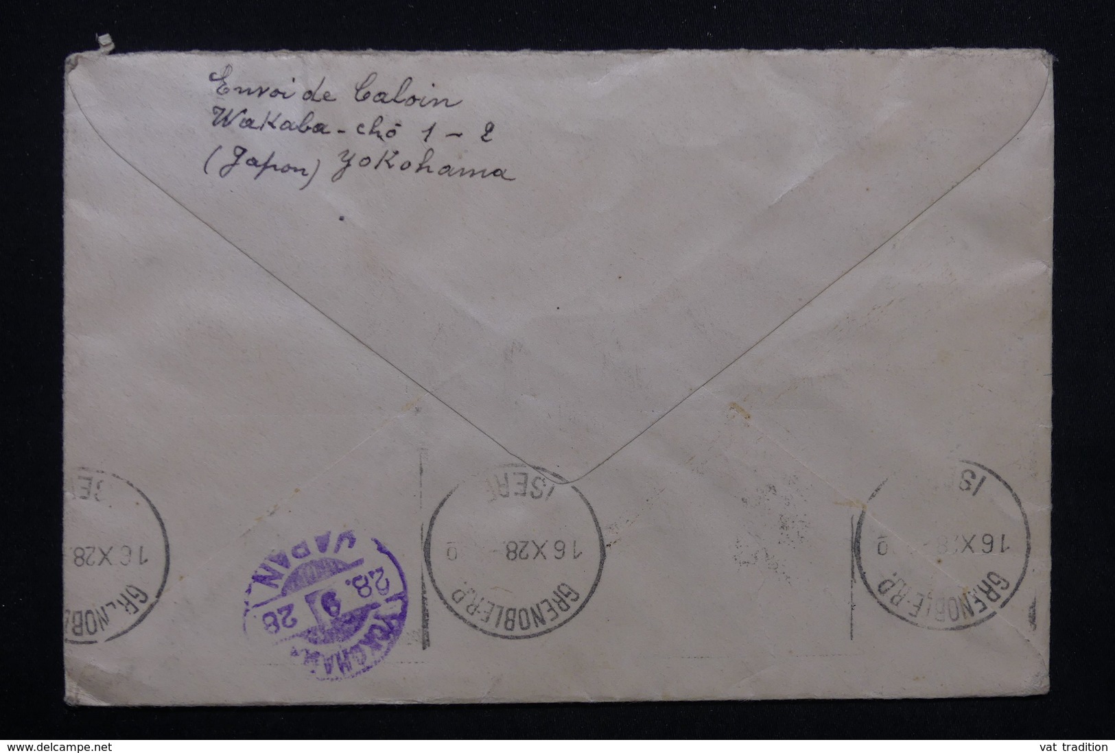 JAPON - Enveloppe Via Yokohama Pour La France En 1928 Par Voie De Sibérie - L 23559 - Lettres & Documents