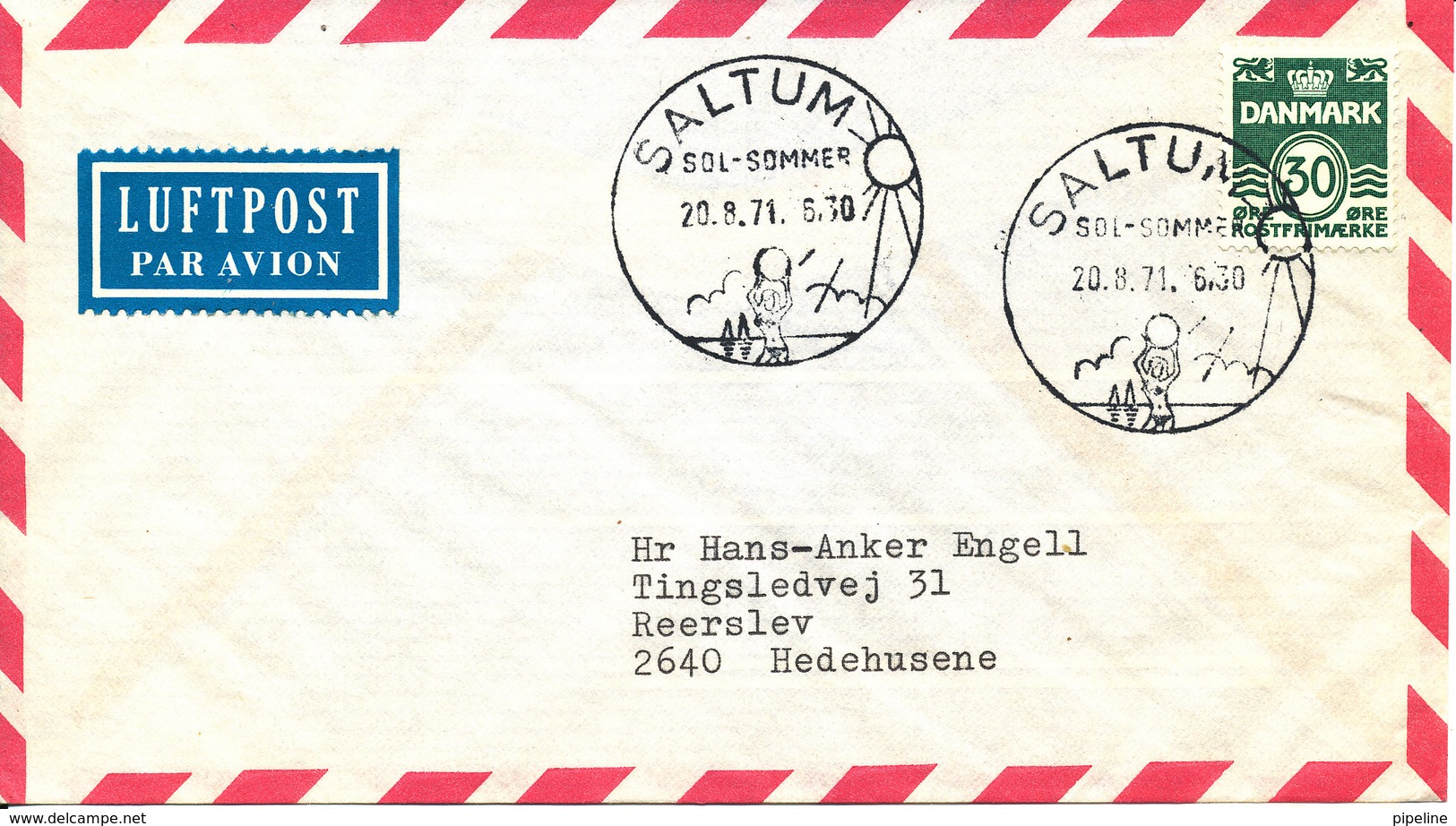 Denmark Air Mail Cover Saltum 20-8-1971 Special Postmark SUN & SUMMER - Covers & Documents