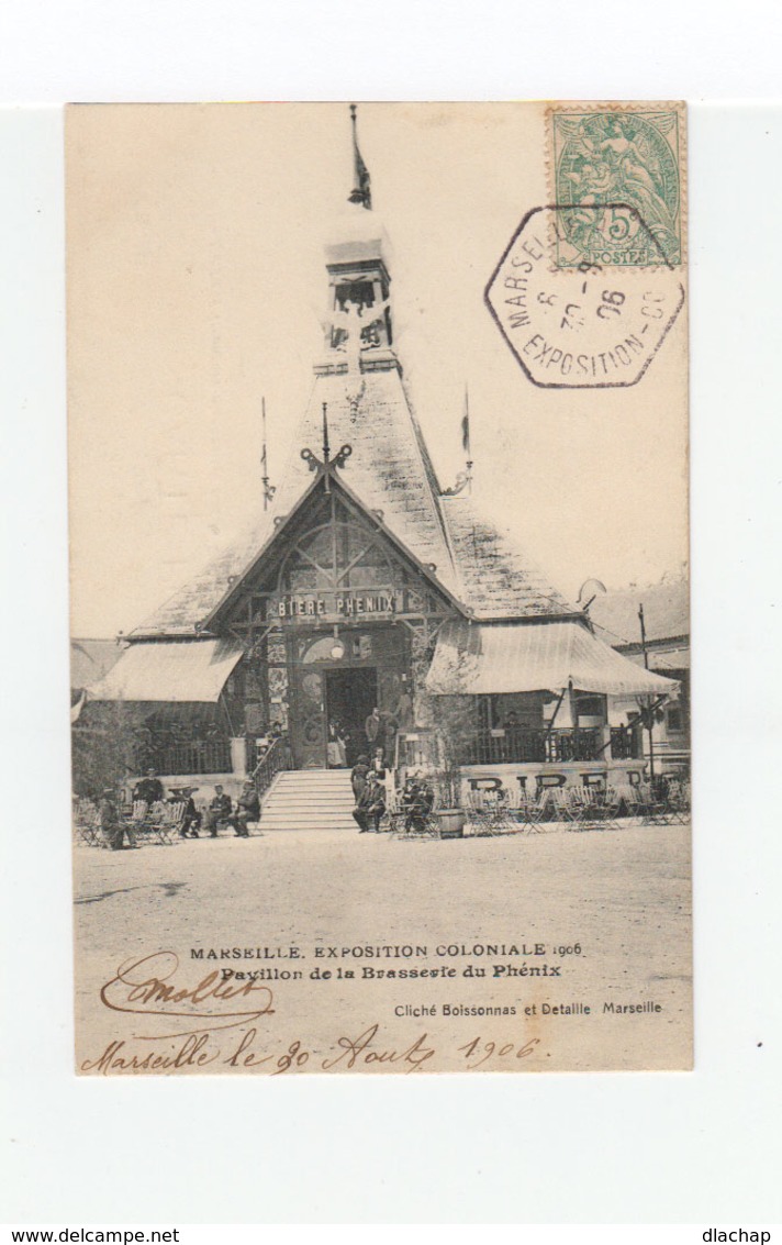 Sur Carte Postale  Type Blanc CAD Exposition Coloniale Marseille 1906. Vignette Exposition Coloniale. (1138x) - Cachets Commémoratifs