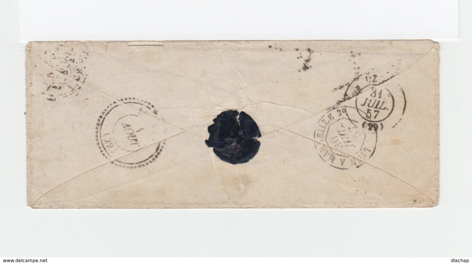 Sur Enveloppe Type Empire Franc 5 C Vert. Oblitéré Losange. CAD Lyon 1957. C. Ambulant Lyon à Marseille. (1139x) - 1849-1876: Classic Period