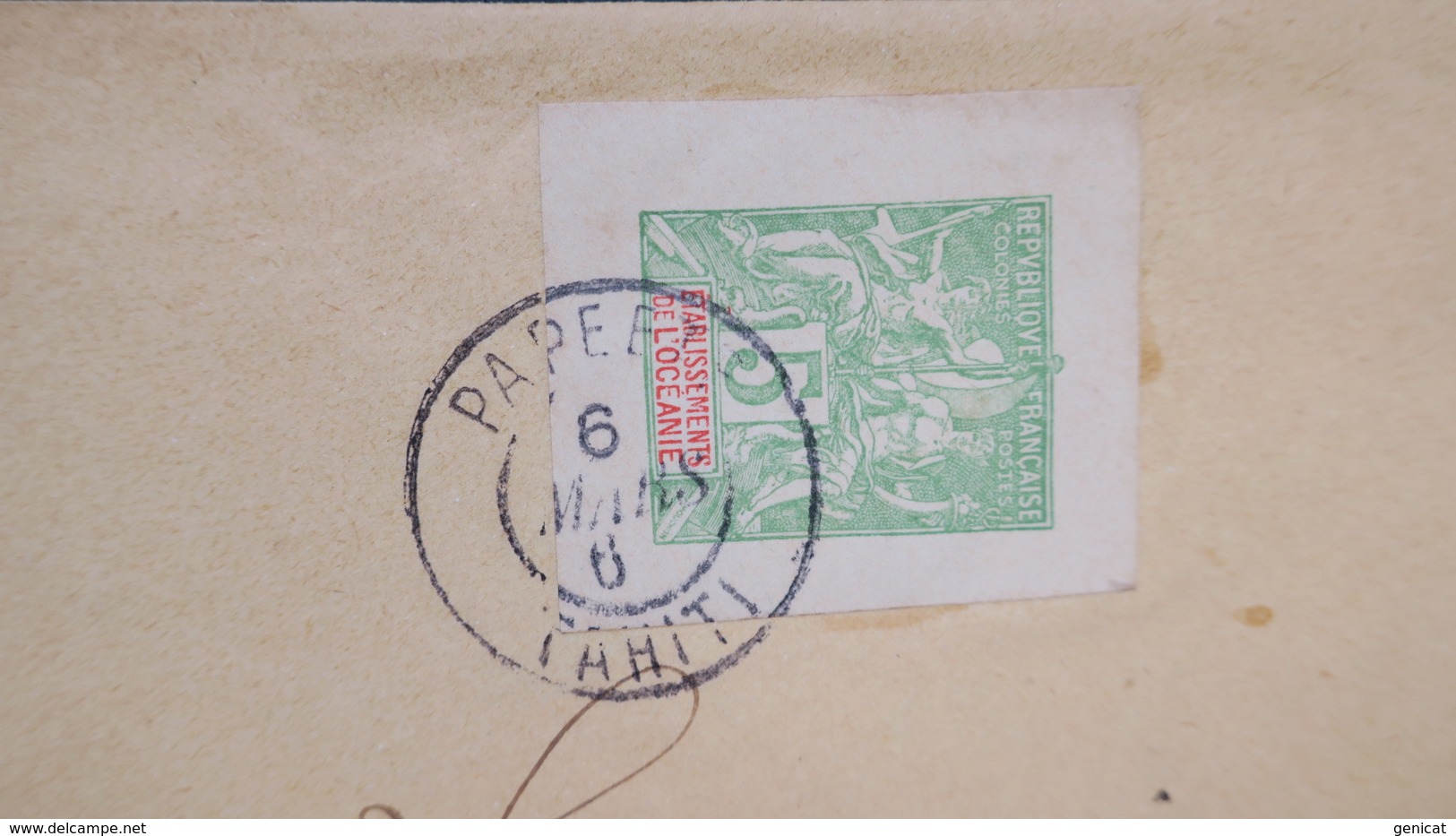 Oceanie Tahiti Entier Postal Découpé Suite A Pénurie De Timbre ( Ouragan Fevrier 1906  ) Courrier Local Papeete - Storia Postale