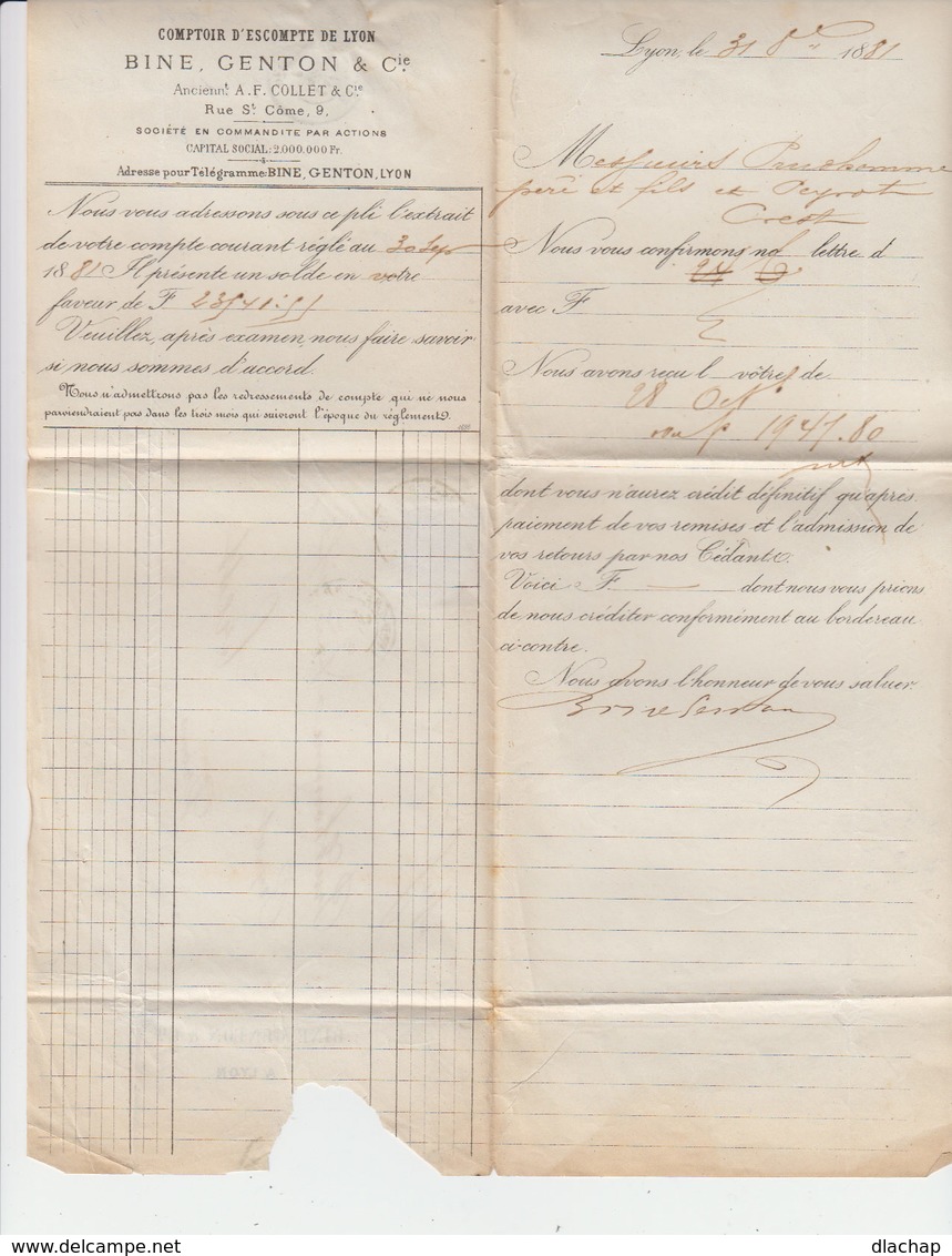 Sur Lettre AC Type Sage 30 C. Brun Jaune CAD Lyon Les Tereaux 1881. Destination: Crest. Drôme. (1141x) - 1877-1920: Période Semi Moderne