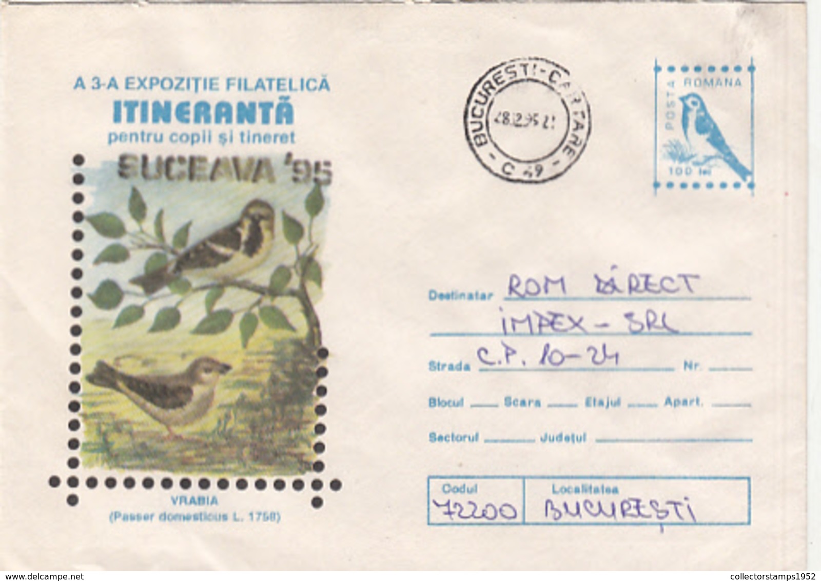 76797- HOUSE SPARROW, BIRDS, COVER STATIONERY, 1995, ROMANIA - Moineaux