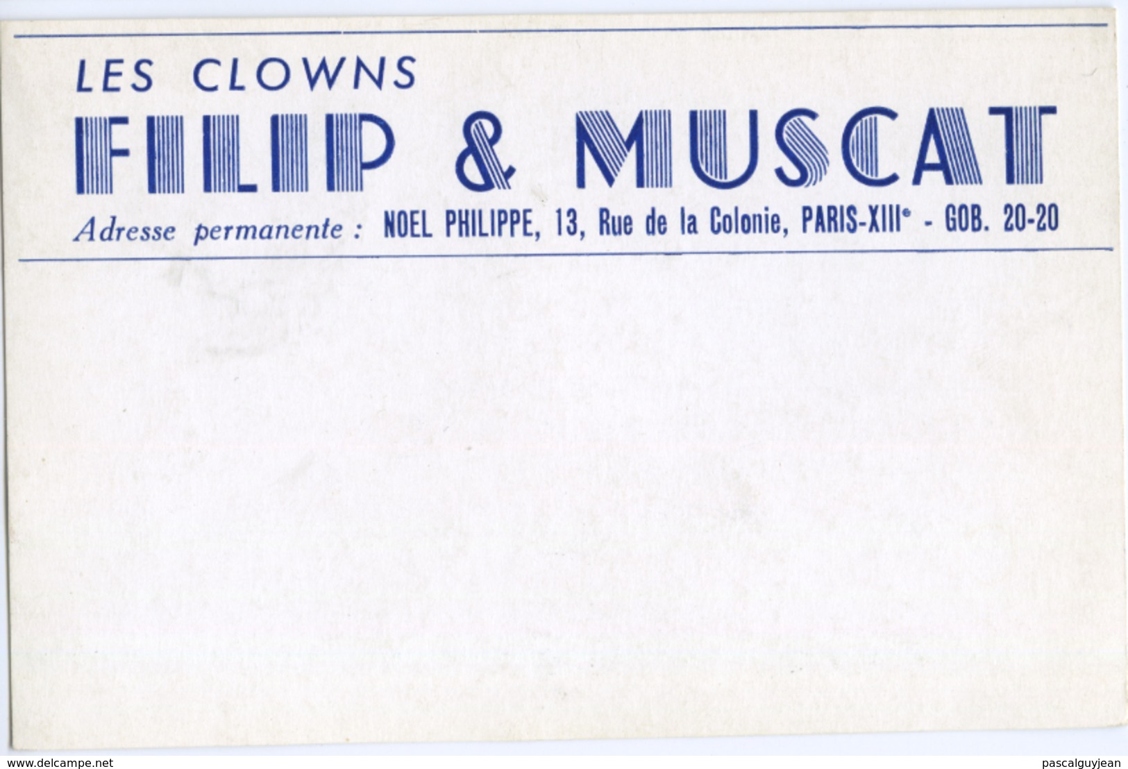 CARTE DE VISITE LES CLOWNS FILIP ET MUSCAT - CIRQUE - Cartes De Visite