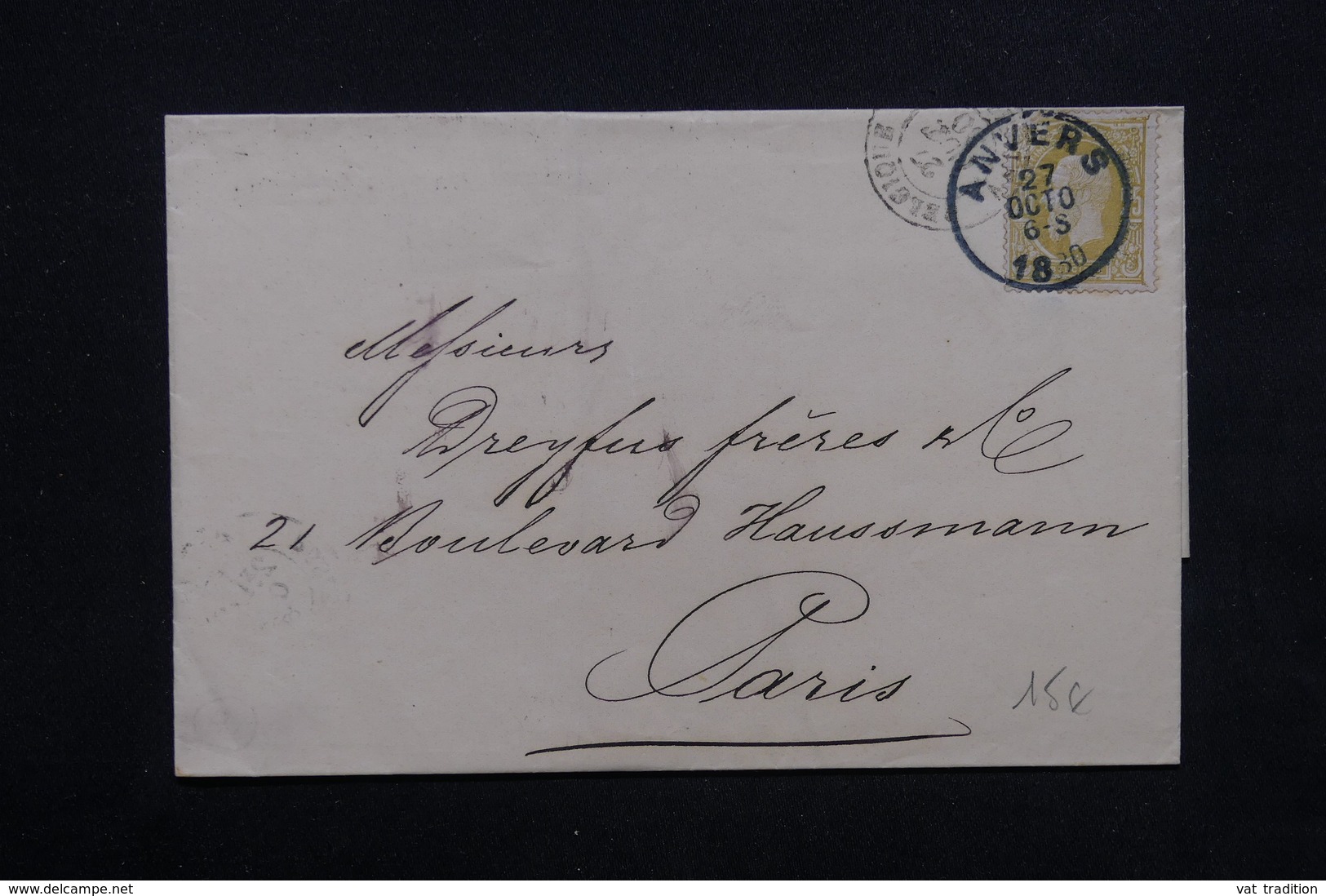 BELGIQUE - Enveloppe De Anvers Pour Paris En 1880, Voir Cachets Recto Et Verso - L 23598 - 1869-1883 Léopold II
