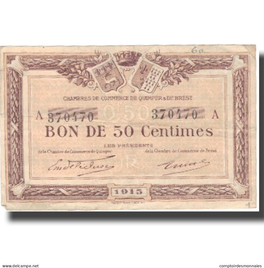 France, Quimper Et Brest, 50 Centimes, 1915, TTB - Bons & Nécessité