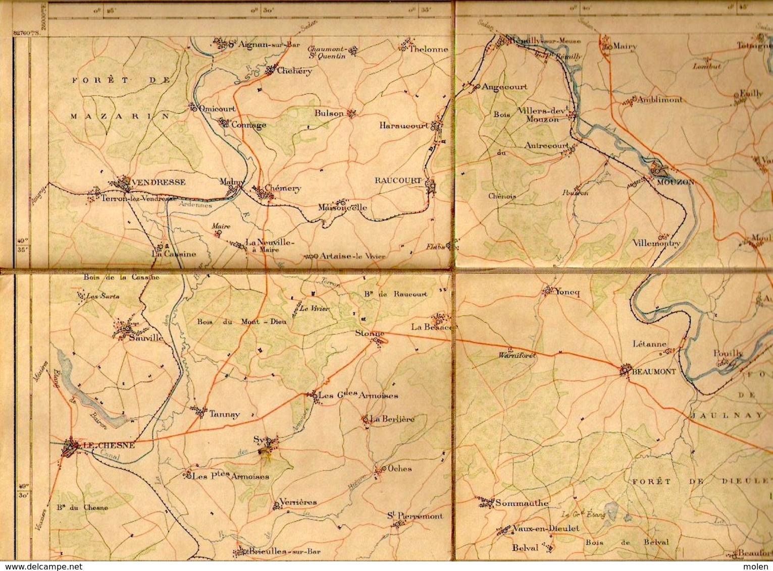 Ca1880 CARTE ETAT MAJOR TOILE XXV VILLERS-DEVANT-ORVAL Florenville CARIGNAN MOUZON VENDRESSE BEAUMONT STENAY DUN S892 - Sonstige & Ohne Zuordnung