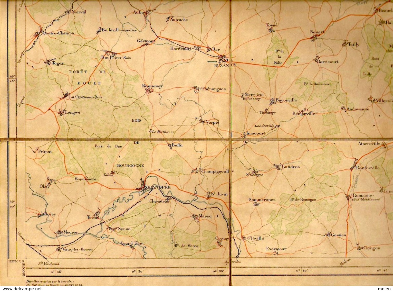 Ca1880 CARTE ETAT MAJOR TOILE XXV VILLERS-DEVANT-ORVAL Florenville CARIGNAN MOUZON VENDRESSE BEAUMONT STENAY DUN S892 - Andere & Zonder Classificatie