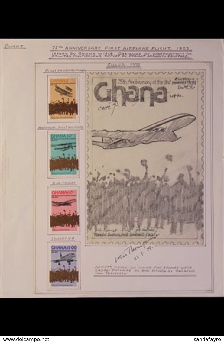 AIRCRAFT ARTWORK - Preparatory Pencil Design Of 1978 Ghana 60p Stamp From "75th Anniversary Of Powered Flight" Issue (as - Unclassified