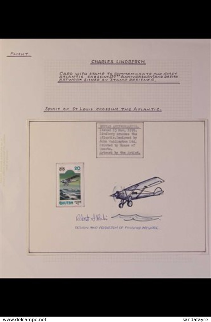 AIRCRAFT Design ARTWORK For The Bhutan 1978 20n Anniversaries & Events Stamp, Featuring The 50th Anniversary Of Lindberg - Unclassified