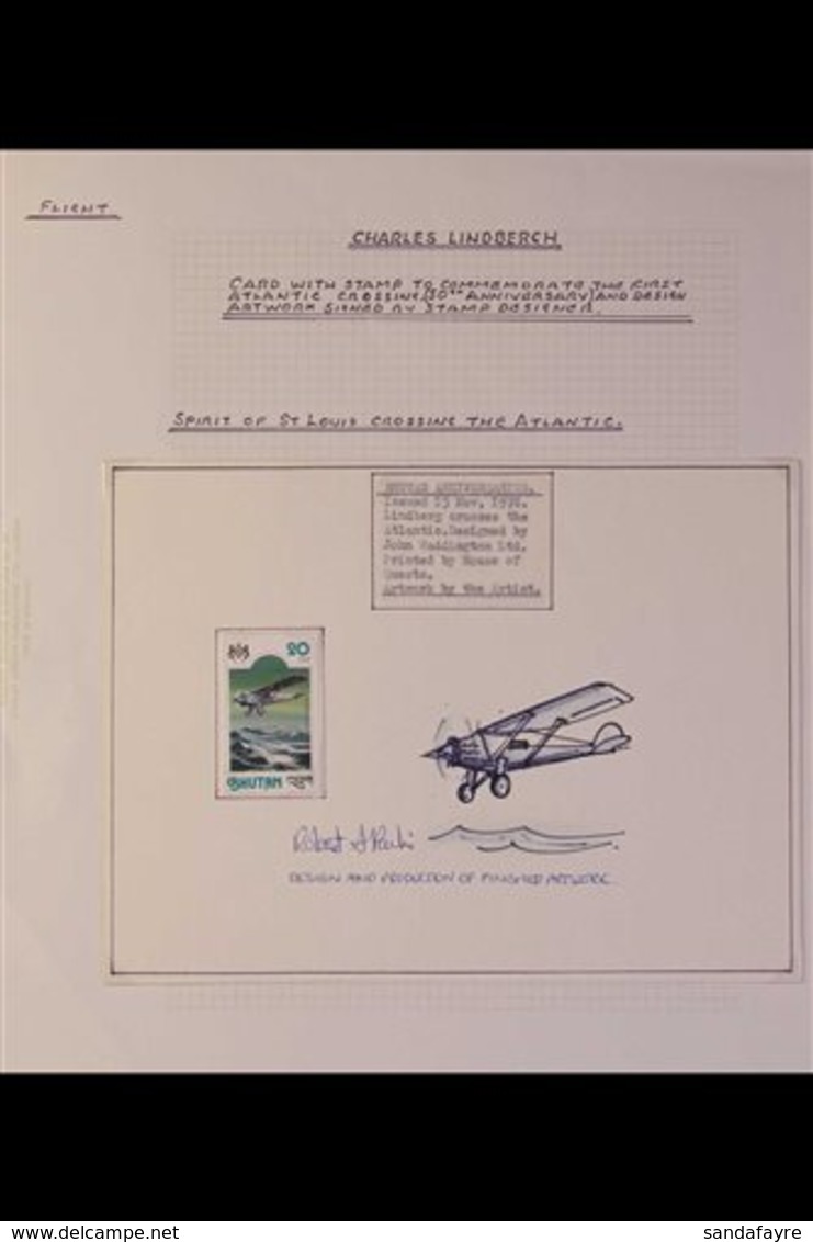 AIRCRAFT Design ARTWORK For The Bhutan 1978 20n Anniversaries & Events Stamp, Featuring The 50th Anniversary Of Lindberg - Non Classés