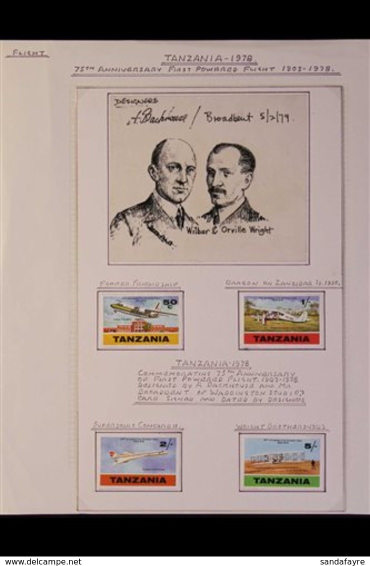 AIRCRAFT Design ARTWORK For Tanzania 1978 75th Anniversary Of Powered Flight Stamps & Miniature Sheet (SG 255/8, MS259), - Ohne Zuordnung