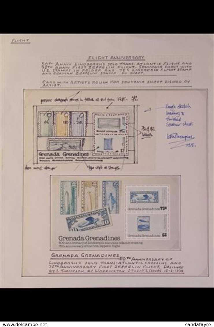 AIRCRAFT Fabulous Piece Of Design Artwork For The Layout Of Grenada Grenadines 1978 Miniature Sheet From 50th Anniversar - Unclassified