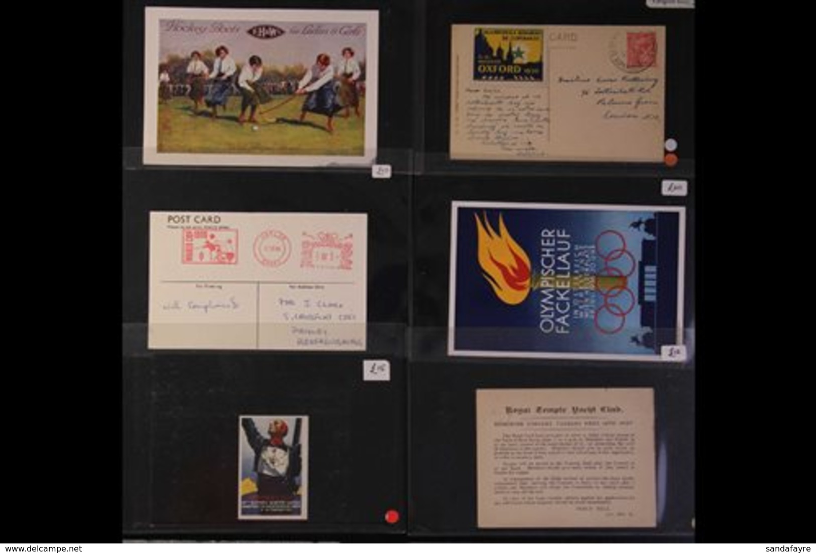 SPORTS METER MAIL, CANCELLATIONS, POSTCARDS & LABELS Related To Various Sports Such As 1966 Football World Cup, 1930s Ad - Unclassified