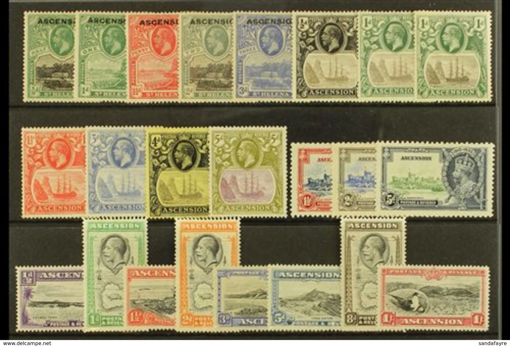 1922-1935 FINE MINT KGV SELECTION Presented On A Stock Card. Includes 1922 Set To 3d, 1924-33 "Badge" To 5d, 1934 Set To - Ascension (Ile De L')