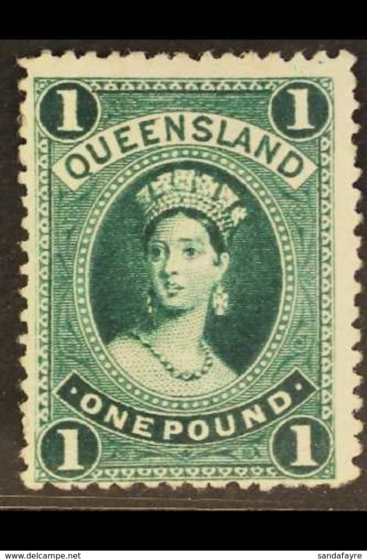 QUEENSLAND 1886 £1 Deep Green Chalon, SG 161, Mint With Good Colour And Large Part Gum, Small Gum Thin And Couple Of Sho - Other & Unclassified