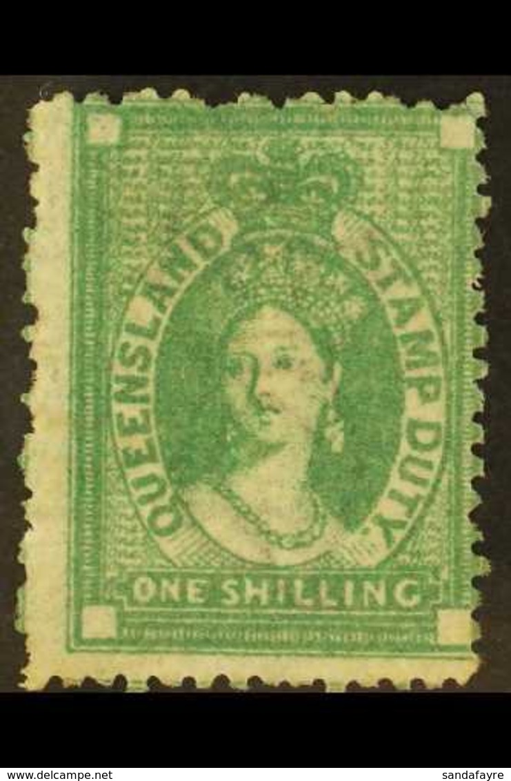 QUEENSLAND POSTAL FISCAL 1871-72 1s Green Wmk Large Crown And Q, SG F18, Mint Very Lightly Hinged. For More Images, Plea - Andere & Zonder Classificatie