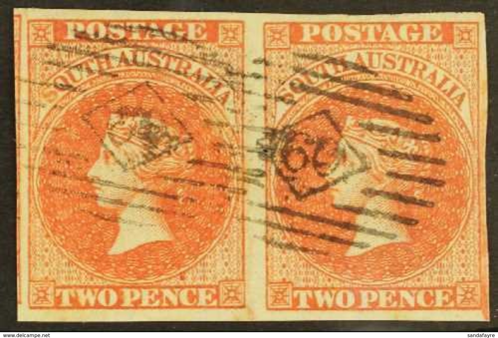 SOUTH AUSTRALIA  1856-58 2d Red Imperf, SG 9, Very Fine Used PAIR With Pretty "60" Pmk Of Penola. For More Images, Pleas - Autres & Non Classés