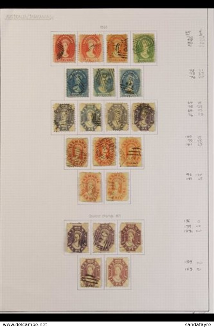 TASMANIA 1863 - 1891 PERFORATED CHALONS. A Single Page Of Fine Used (also 1 Pen Cancelled & 1 Mint) Stamps From The 1863 - Sonstige & Ohne Zuordnung