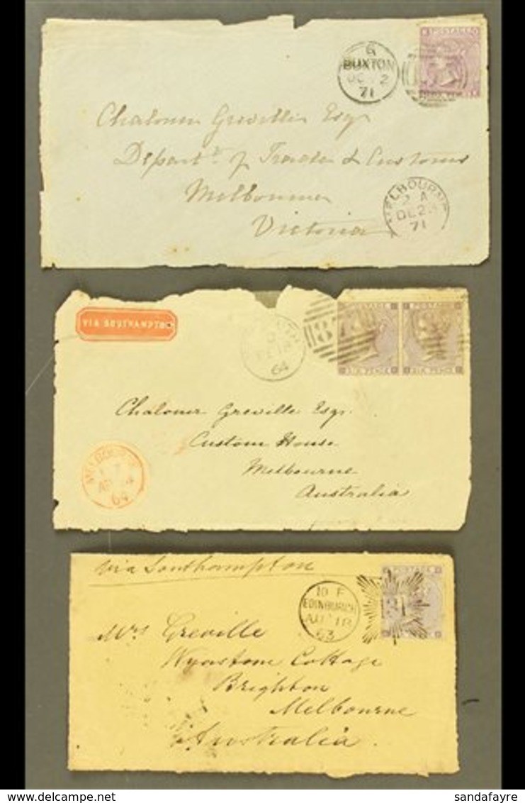 VICTORIA INWARD MAIL. 1863, 1864 & 1871 Cover Fronts With Some Faults, Sent From GB To Melbourne Bearing Various 6d Valu - Altri & Non Classificati