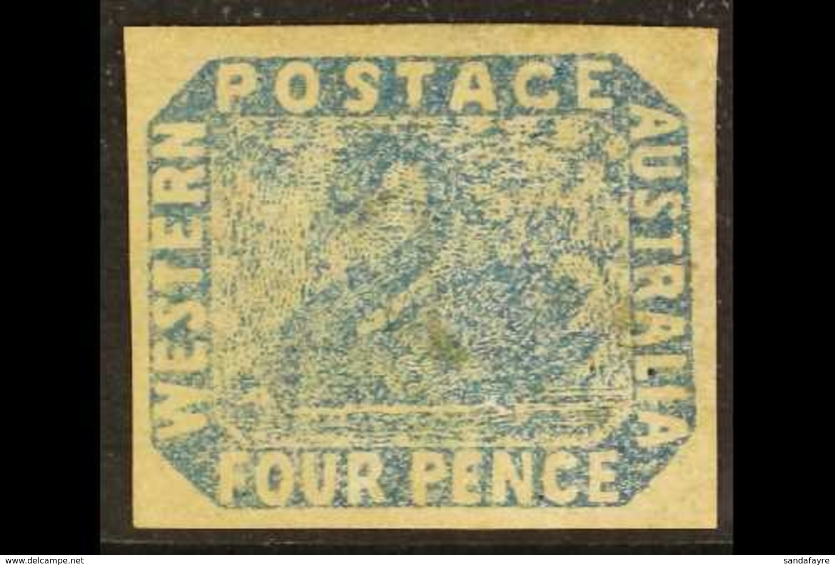 WESTERN AUSTRALIA 1854-55 FOUR PENCE Pale Blue Imperf, SG 3, Four Wide Margins & Lightly Used. Pretty Example Of This Is - Autres & Non Classés