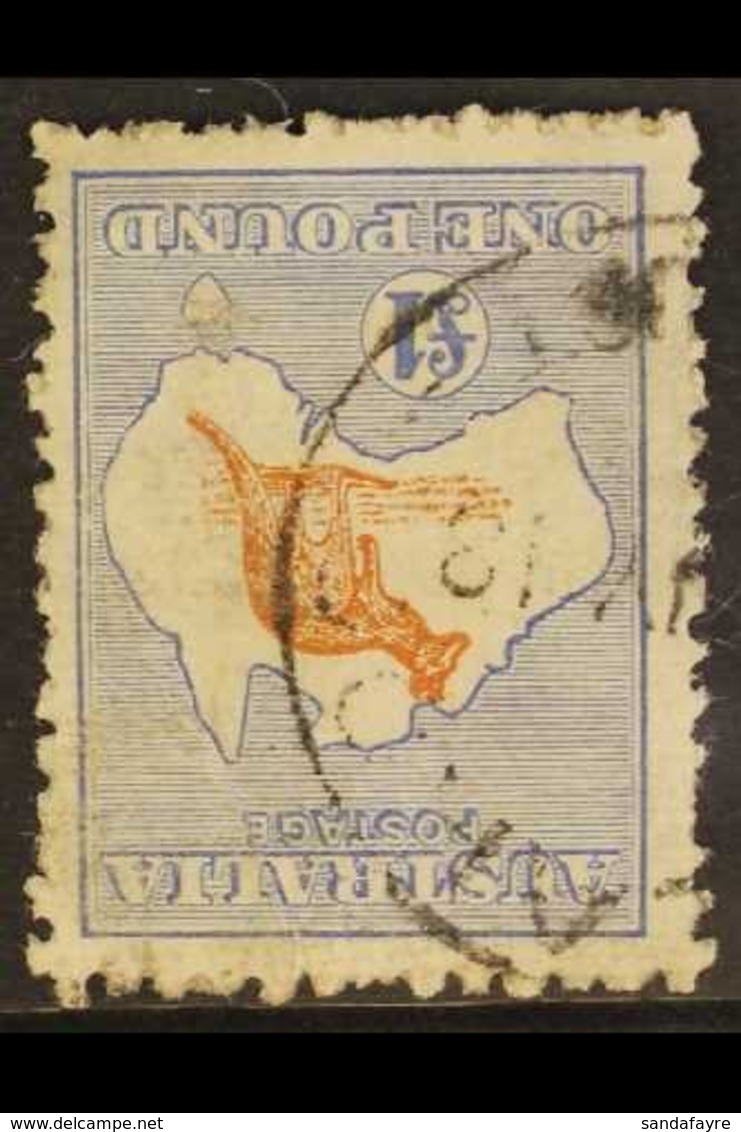 1915-27 KANGAROO RARITY £1 Chestnut And Bright Blue Kangaroo, WATERMARK INVERTED, SG 44aw, (BW 52a) With Part 1918 Cds,  - Other & Unclassified