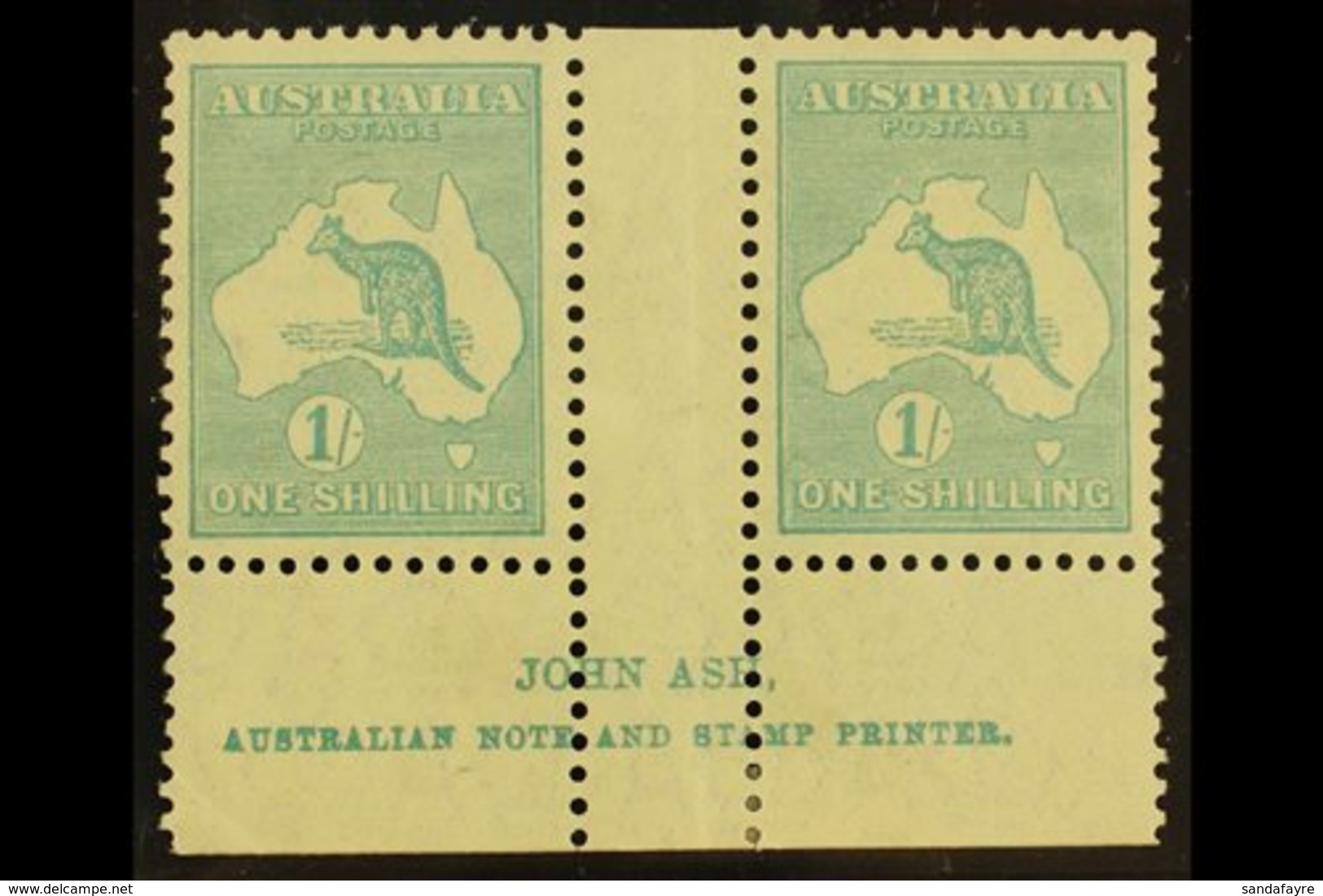 1929-30 Small Multiple Wmk 1s Blue-green Roo (SG 109), Ash Imprint Pair With "N" Over "N", BW 34z, Fine Mint  For More I - Other & Unclassified