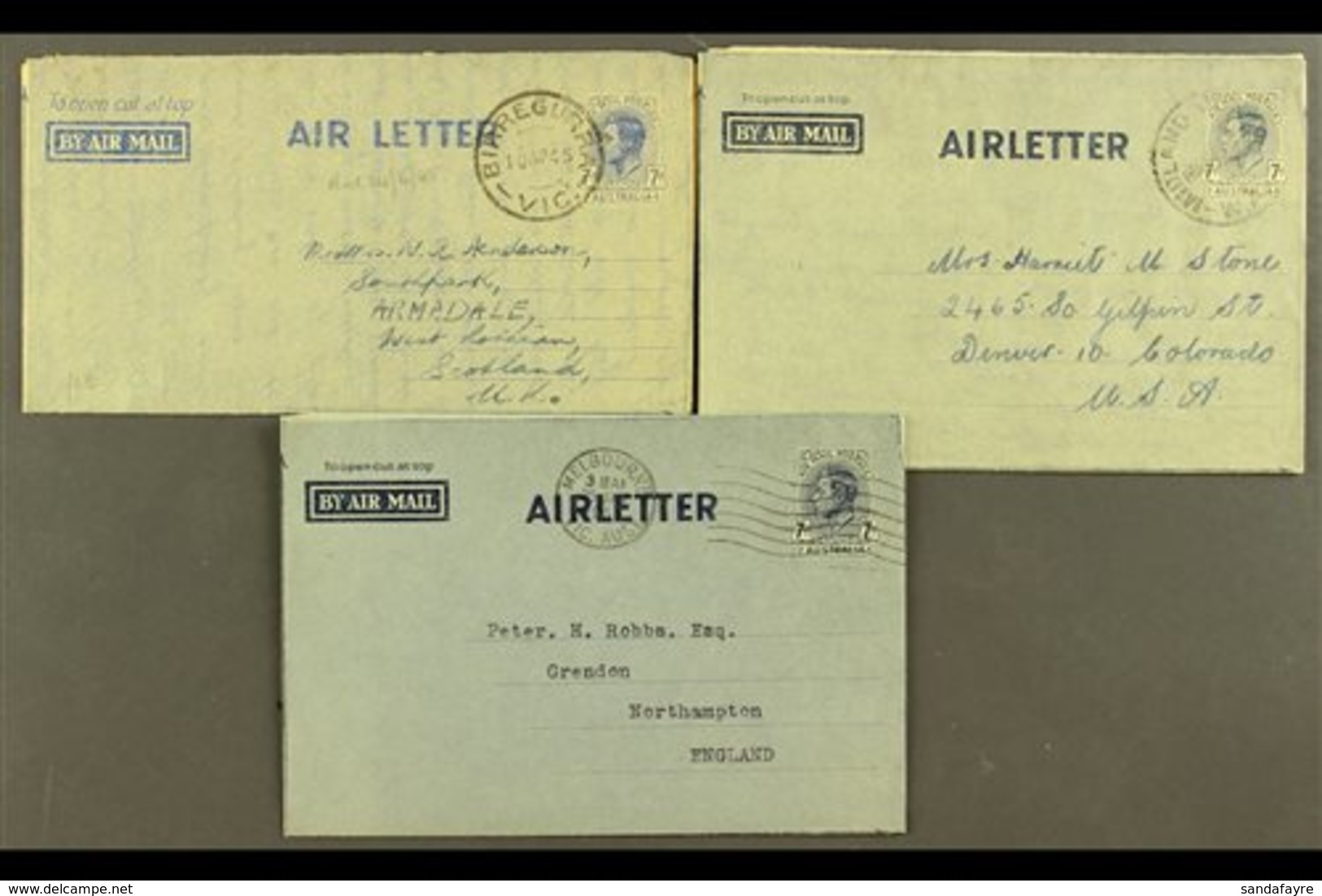 AEROGRAMMES 1944-1954 Used Selection Of All Different Postal Stationery Air Letter Sheets, Inc Scarce 1944 7d Addressed  - Autres & Non Classés
