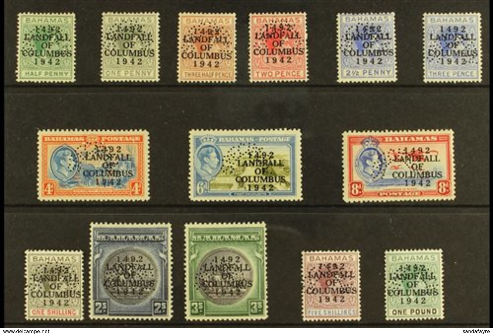 1942 Landfall Of Columbus Set Complete Perforated "Specimen", SG 162s/175s, Very Fine Mint. Scarce Set. (14 Stamps) For  - Other & Unclassified