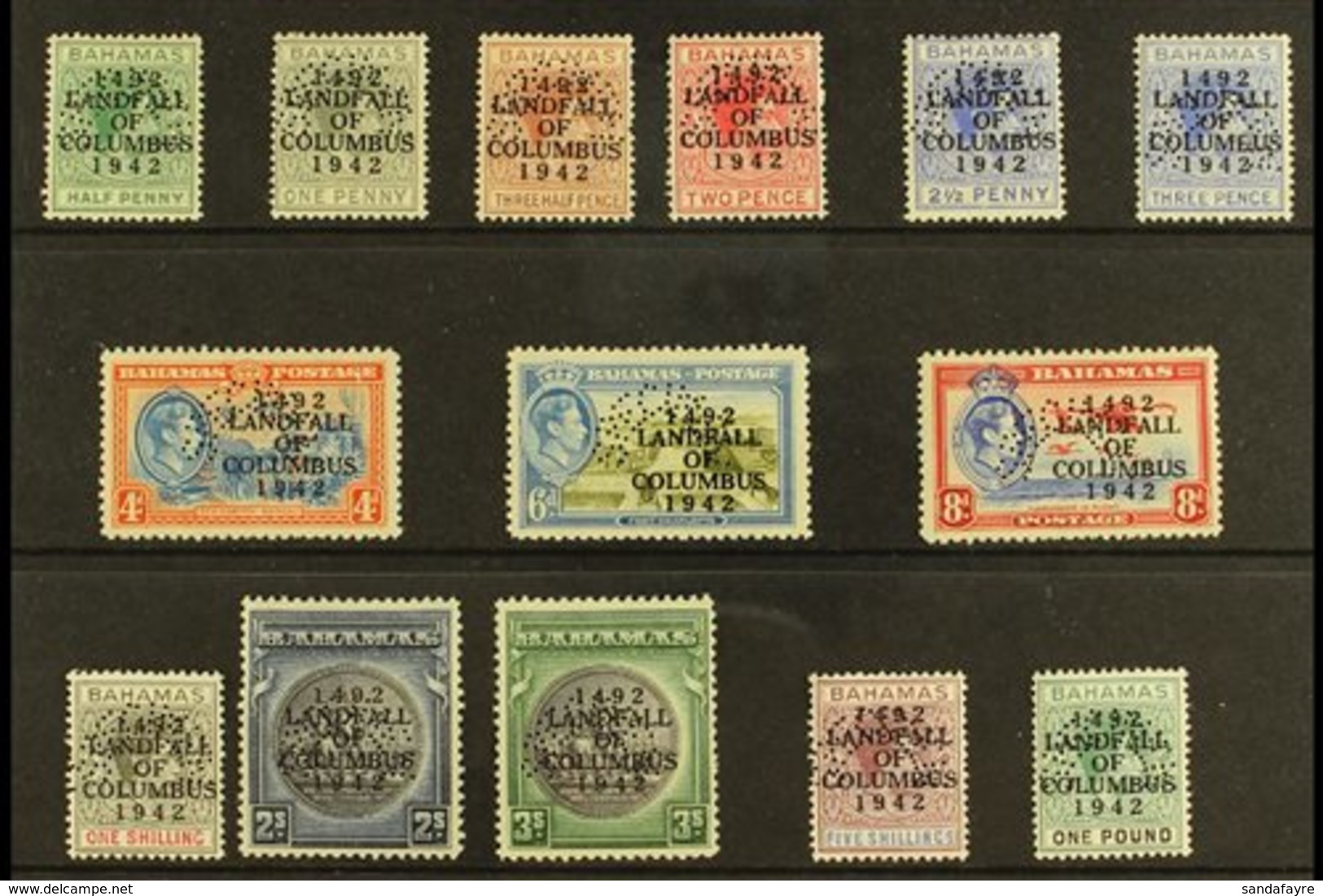 1942 Landfall Of Columbus Set Complete Perforated "Specimen", SG 162s/175s, Very Fine Mint. Scarce Set. (14 Stamps) For  - Autres & Non Classés