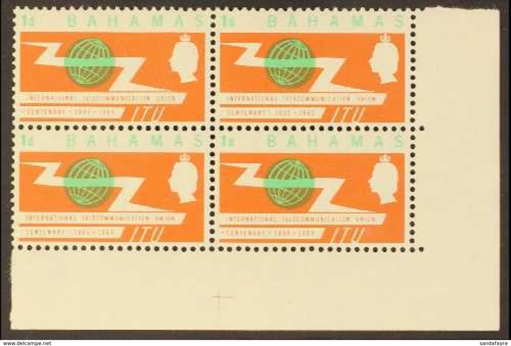 1965 1d Light Emerald & Orange ITU Centenary With LIGHT EMERALD PRINTED DOUBLE Variety, SG 262 Var, Never Hinged Mint Lo - Other & Unclassified
