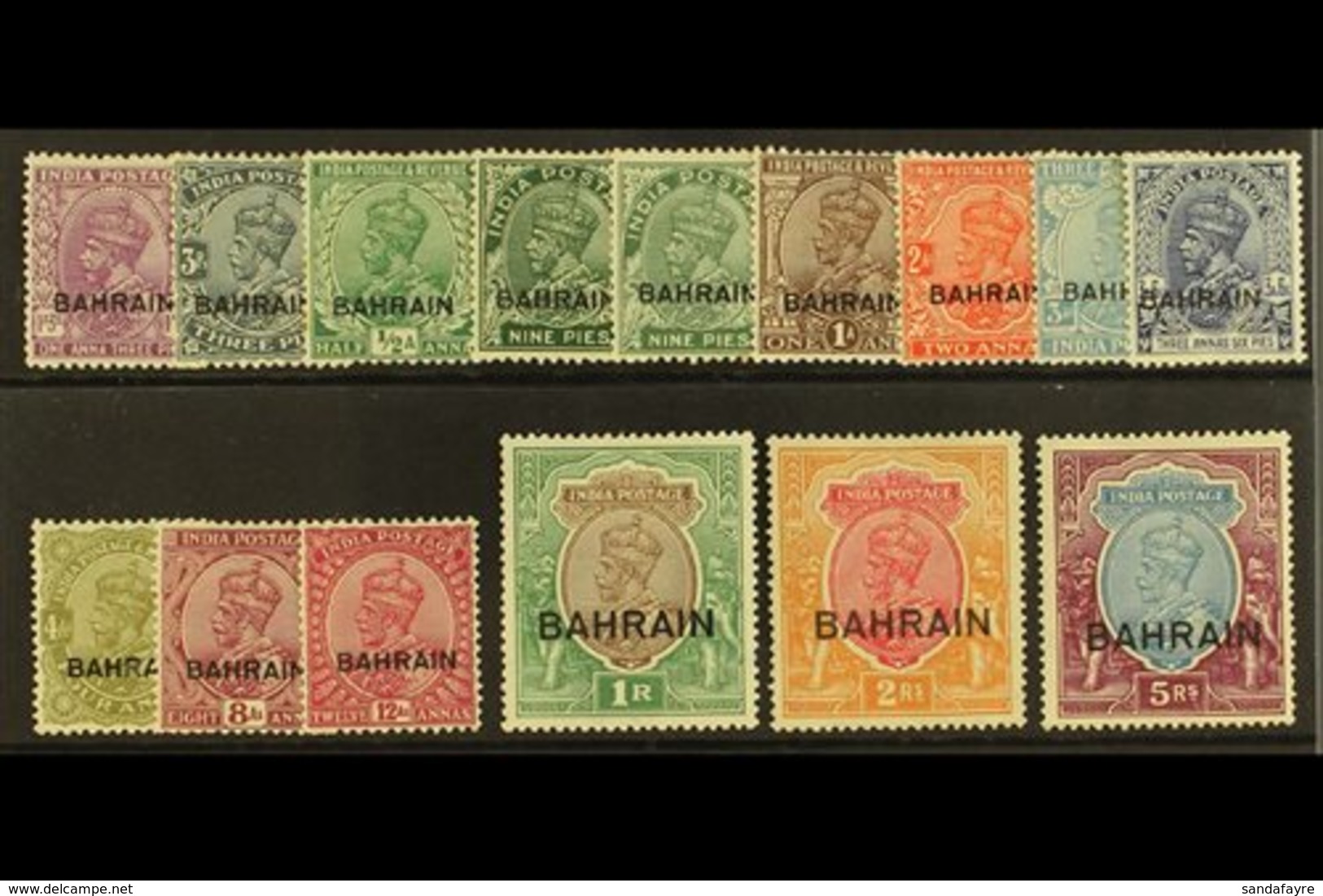 1933-37 Overprints On King George V Stamps Of India Complete Set, The 5r Watermark Inverted, And Including 9p Typo Sprin - Bahreïn (...-1965)