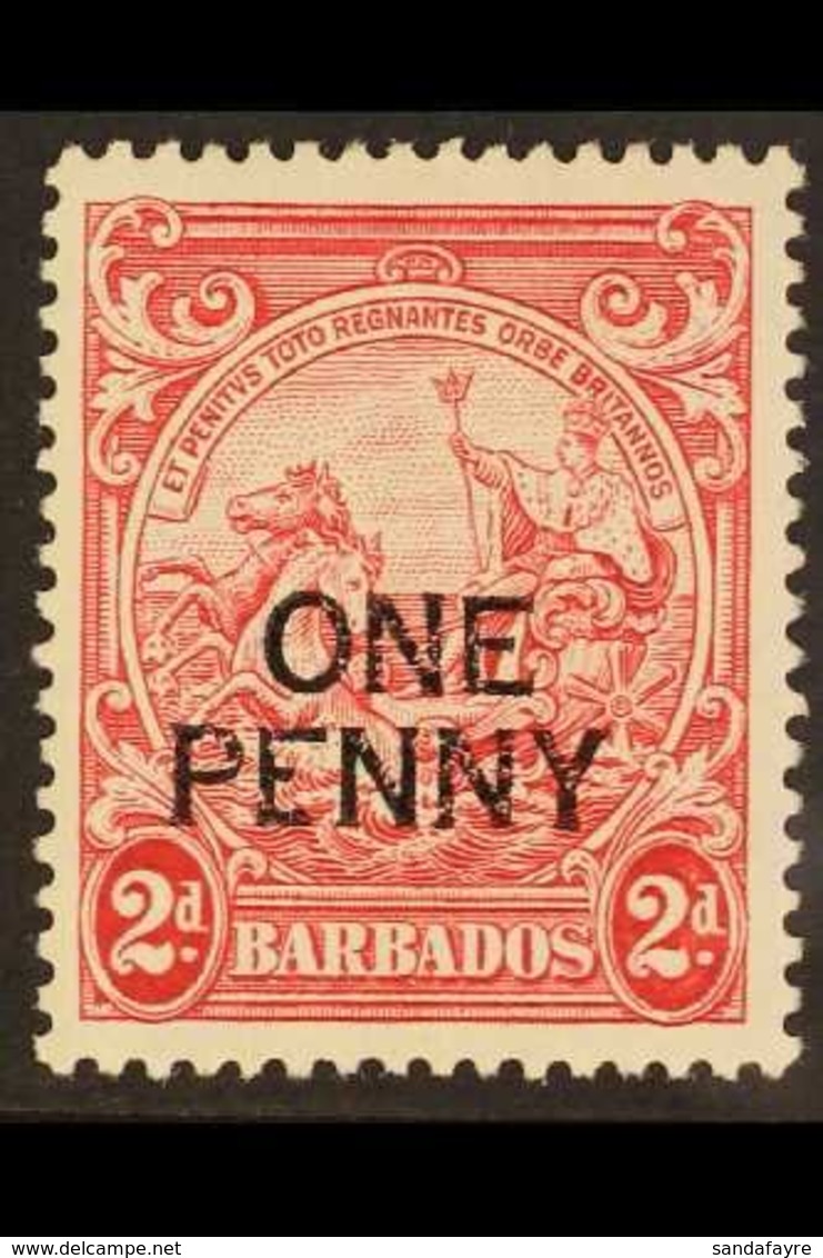 1947 1d On 2d Carmine, Broken "E", SG 264ed, Fine Mint. For More Images, Please Visit Http://www.sandafayre.com/itemdeta - Barbados (...-1966)