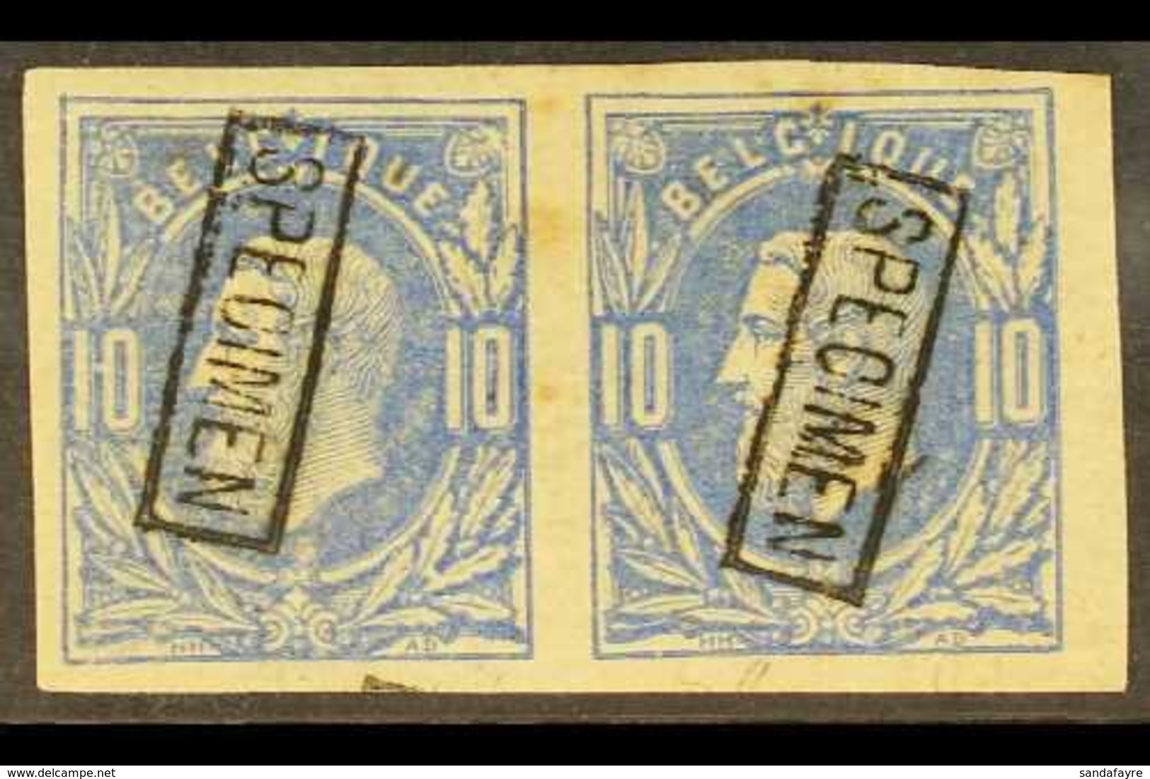 1869 SPECIMEN IMPERF PLATE PROOF PAIR For The 10c King Issue (SG 50, COB 35, Michel 27) Printed In Blue On Gummed Paper  - Autres & Non Classés