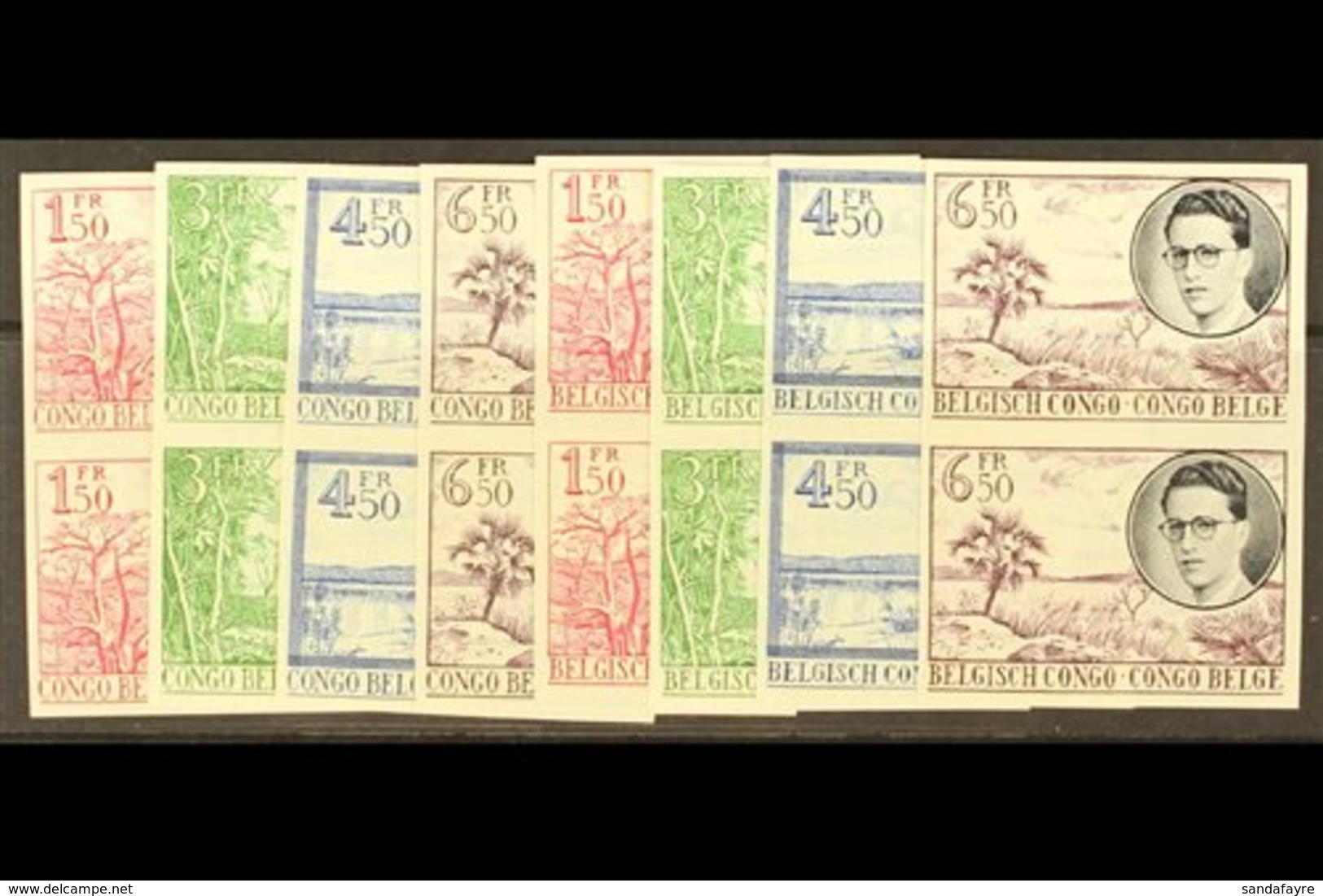 BELGIAN CONGO 1955 Royal Visit Complete Sets, COB 329/332, 333/336, In Vertical IMPERF Pairs, Fine Never Hinged Mint. (1 - Autres & Non Classés