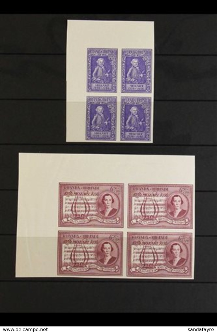 RUANDA URUNDI 1956 Mozart Set IMPERF, COB 200/201ND, Never Hinged Mint Upper Left Corner Blocks Of Four. (8 Stamps) For  - Autres & Non Classés