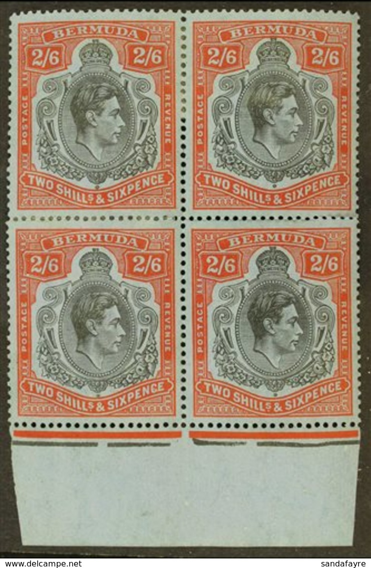 1938-53 2s6d Black & Pale Red On Grey-blue Chalky Paper Perf 14 KGVI Key Type, SG 117, Mint Lower Marginal BLOCK Of 4, P - Bermudes