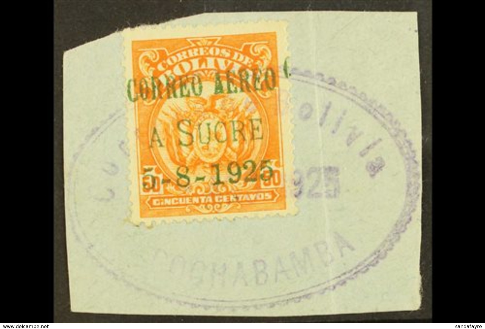 1925 FIRST FLIGHT SPECIAL OVERPRINTED STAMP. 50c Orange Air With "Correo Aereo A Sucre" Overprint (Michel 148, Sanabria  - Bolivia