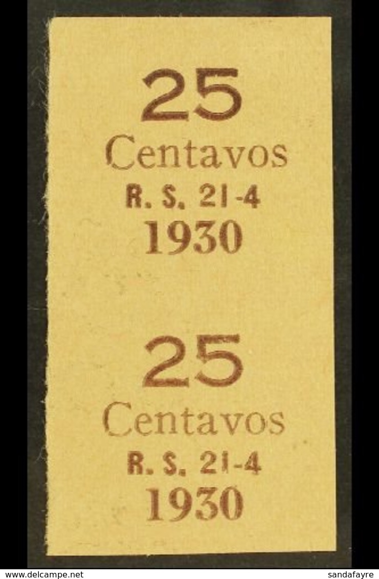 1930 IMPERF PROOF PAIR OF SURCHARGE For The 25c On ½c & 25c On 2c Surcharges (Scott 195/96, SG 226/27) Printed In Brown  - Bolivie